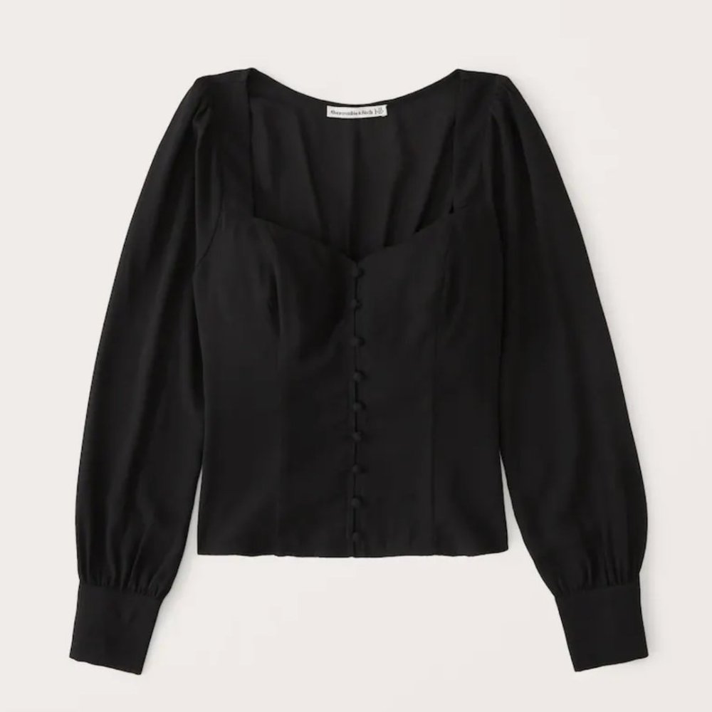 NWT Abercrombie Long-Sleeve Button-Through V-Neck Top